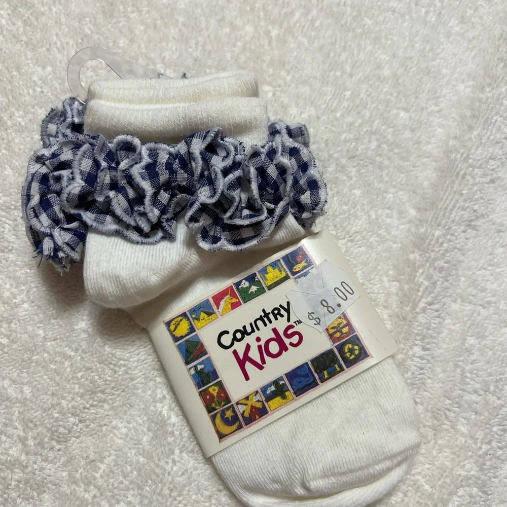 NWT blue/white gingham socks + 2 pairs EUC socks and 1 pair pink tights
